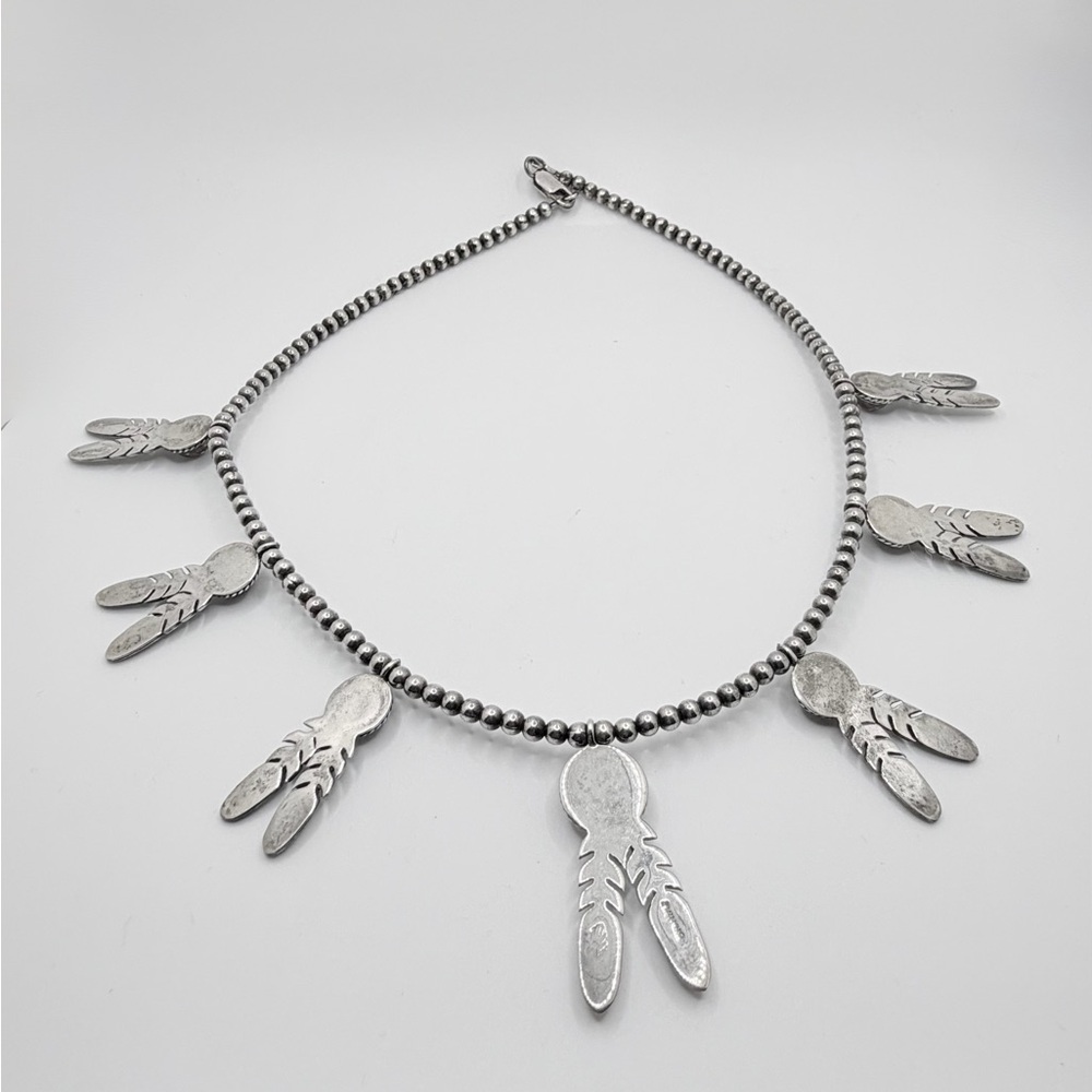 Woman’s Navajo Sterling Silver Feather Necklace And Earring Set - Picture 7 of 8
